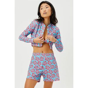 NWT Frankie’s Bikinis Cheri Terry Cardigan Sweater in Blue Magic Red Floral